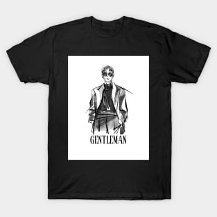 White Black Illustration Brush Gentleman T-Shirt